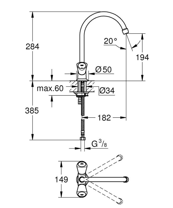 Grohe Costa S Змішувач для кухні, двовентильний (31819001)