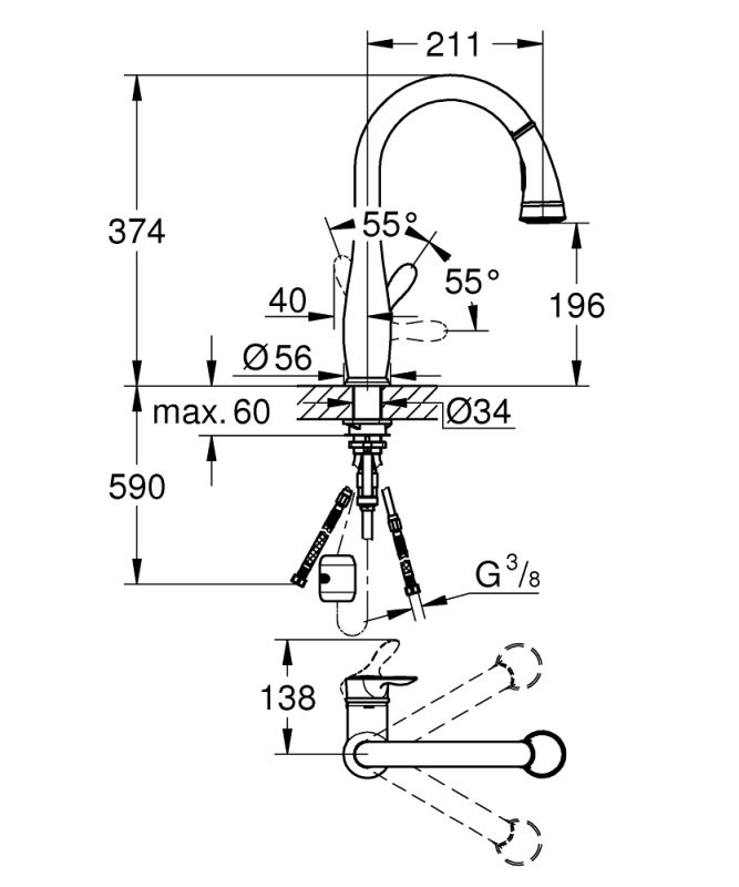 Grohe Parkfield Одноважільний змішувач для мийки (30215001)