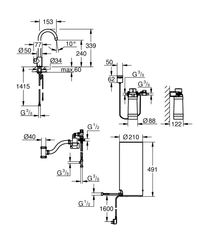 Стартовий комплект Grohe Red MONO з бойлером розміру L і краном, вилив С, хром (30080001)