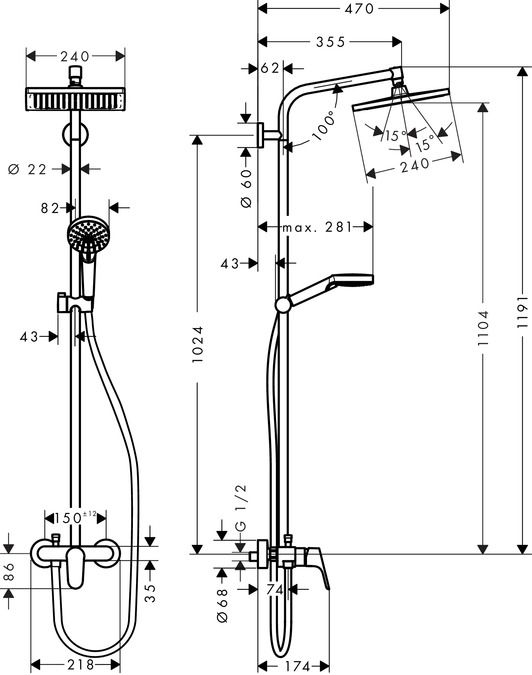 Душевая система Hansgrohe Crometta E 240 1jet Showerpipe (27284000)