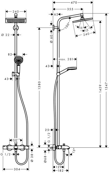 Душевая система Hansgrohe Crometta E 240 1jet Showerpipe для ванны (27298000)