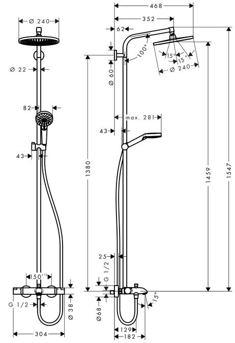 Душевая система Hansgrohe Crometta S 240 для ванны (27320000)