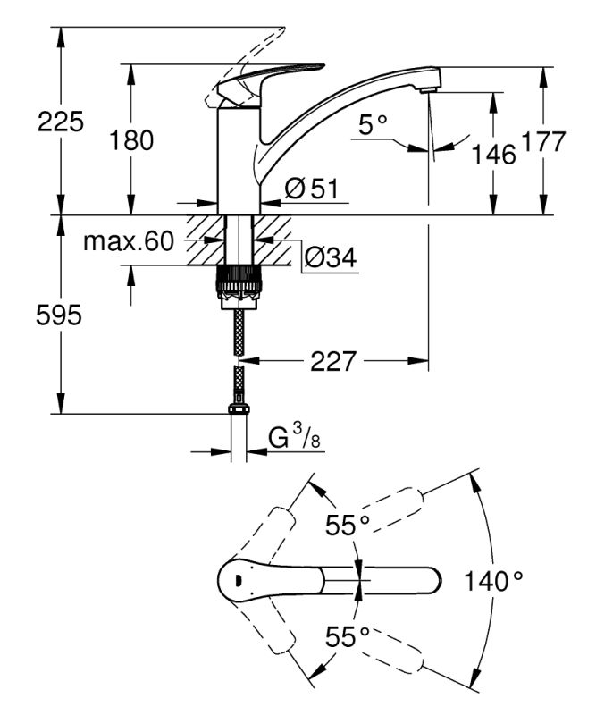 Grohe Eurosmart Одноважільний змішувач для мийки (33281DC3)