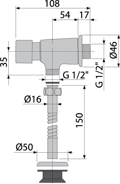 Кнопковий зливний вентиль для пісуара ALCA PLAST ATS001