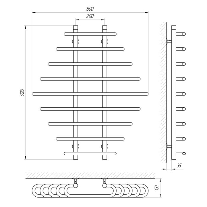 Сушка для рушників Laris Одісей П9 800х900 Білий (діагональне підключення)