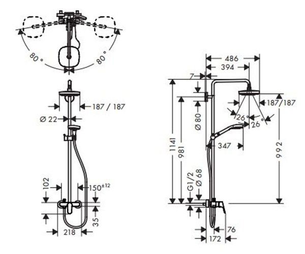 Душевая система Hansgrohe Croma Select E 180 с однорычажным смесителем (27258400)